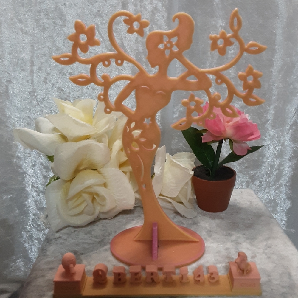 Handmade Glow In The Dark Two Colored Lady Jewelry Stand 3D Printed Pink Peach - Picture 3 of 5